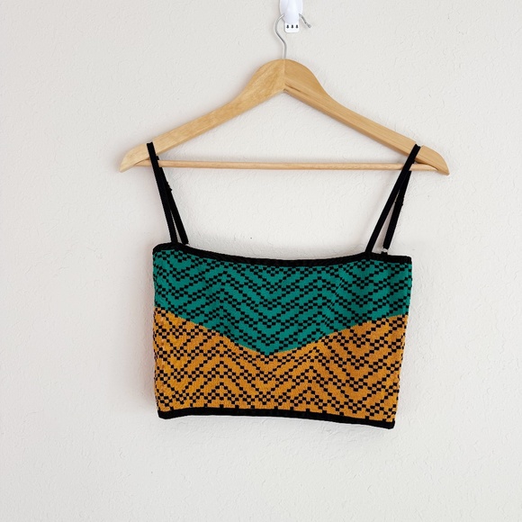 Dodo Bar Or Bebe Green Orange Printed Crop Top Size 42 - Picture 2 of 6